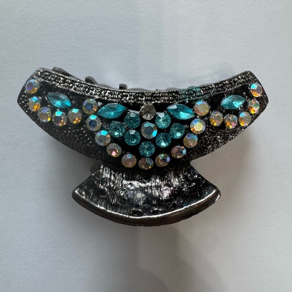 Chic Black Hair Clip with Blue and Iridescent Gems - Picture 2 of 4